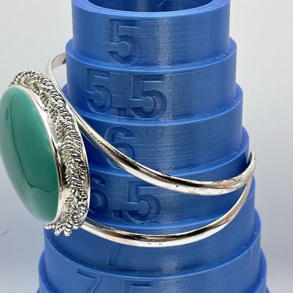 Vintage Best Silver Tone Turquoise Blue Acrylic Cabochon Open Cuff Bracelet - Picture 7 of 7
